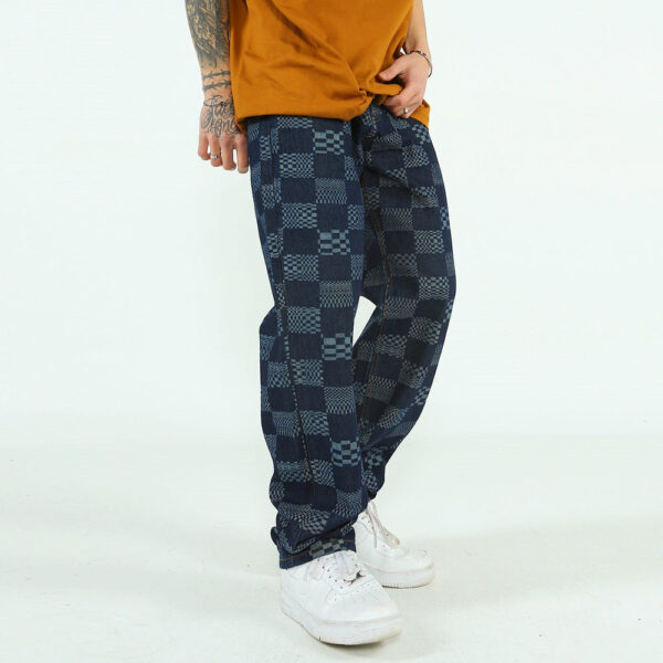 Men’s Checkerboard Jacquard Jeans – Bold Fashion Statement