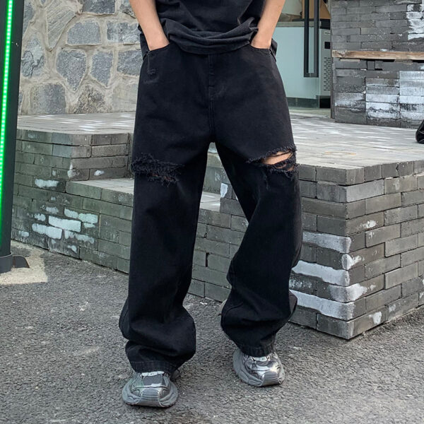 Men’s Black Loose Straight Jeans – Casual & Comfortable