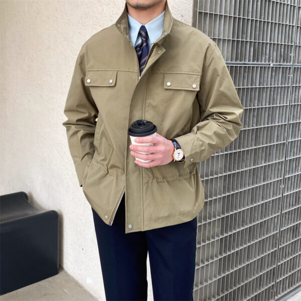 Fine Plaid Stand Collar Jacket – Sleek, Modern & Relaxed Fit