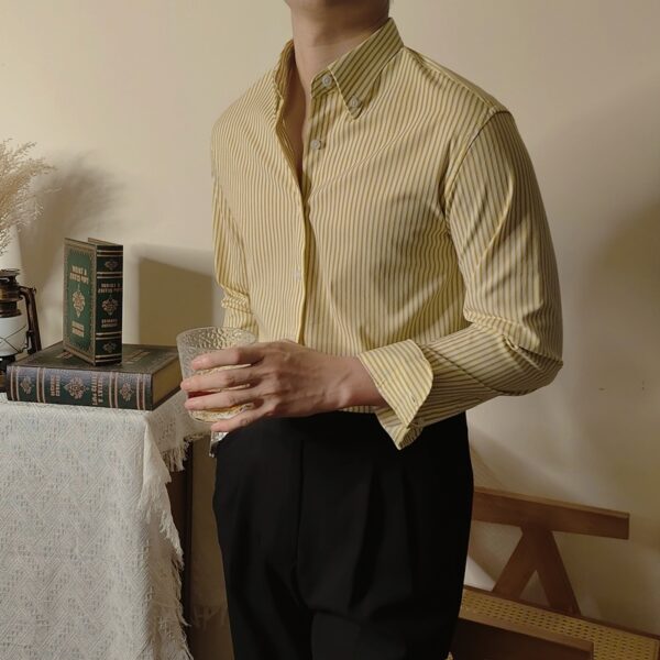 Men’s Slim Fit Striped Shirt – Coffee Tone Elegance