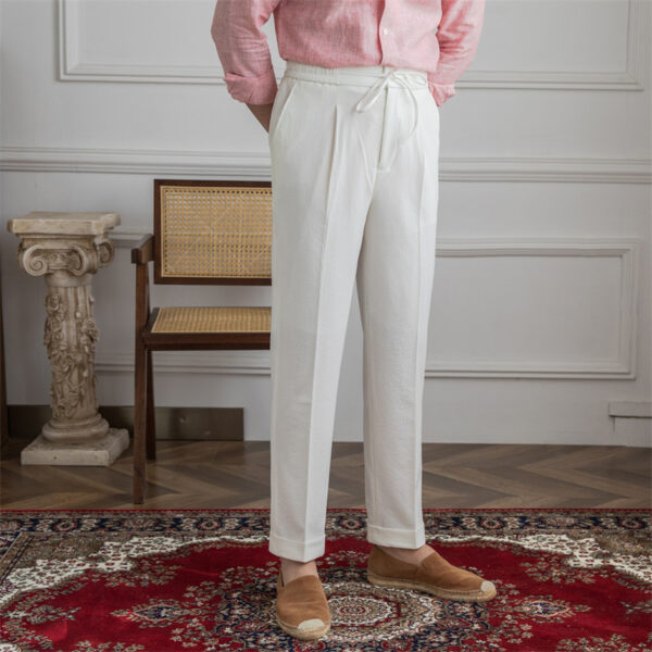 Men’s No-Iron Suit Pants – Lightweight, Pleated & Drawstring Comfort