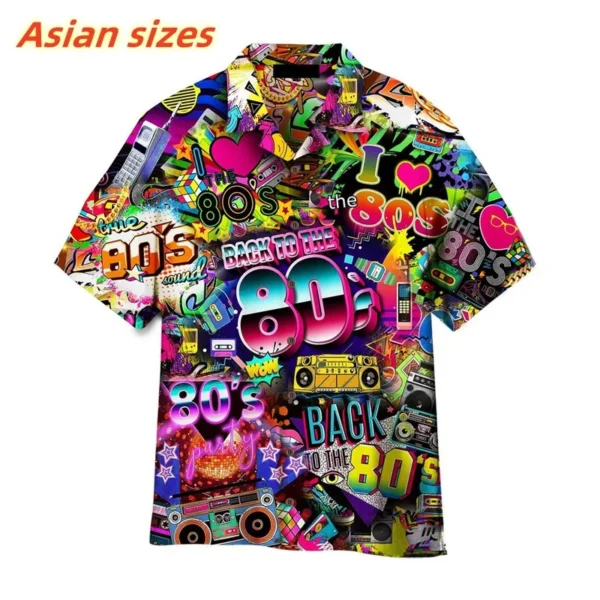 3D Music Print Hawaiian Shirt – Colorful 80s Vibes for Summer