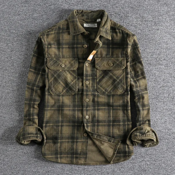 Retro Washed Corduroy Shirt – Men’s Spring/Autumn Long Sleeve Tide Coat