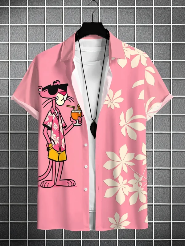 Men’s Casual Lapel Shirt – Fun Cartoon Print Summer Vibes