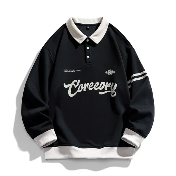 Men’s Oversized Contrast Lapel Hoodie – Harajuku Baseball Streetwear
