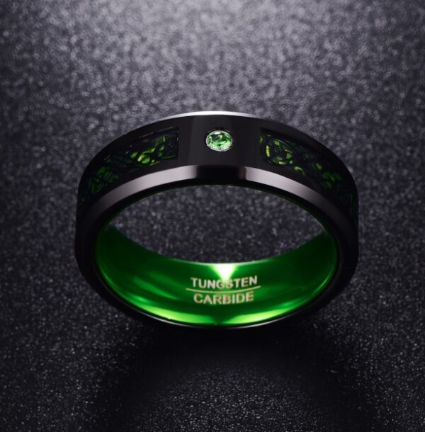 Matte Green Zircon Ring – Tungsten Carbide Men’s Wedding Band
