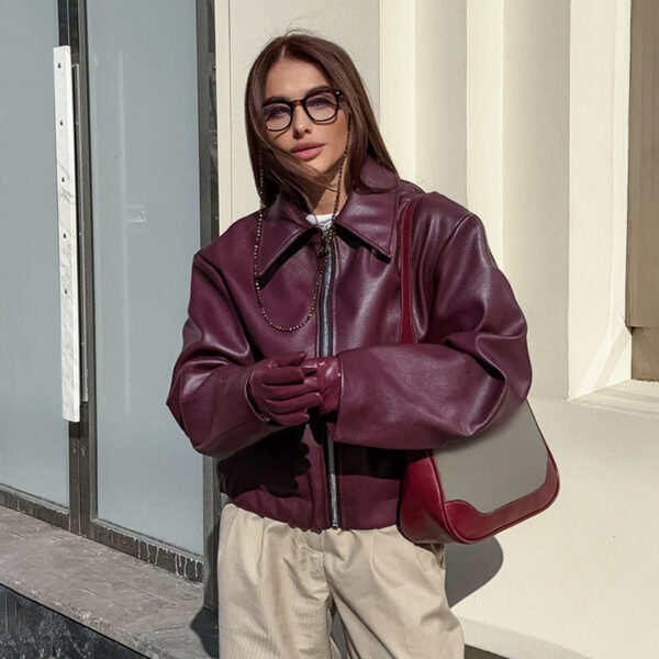 Retro Matte Wine Leather Jacket