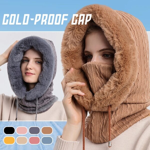 Hooded Plush Knit Scarf Hat