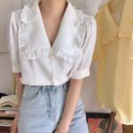 Women’s Sweet White Ruffled Chiffon Blouse